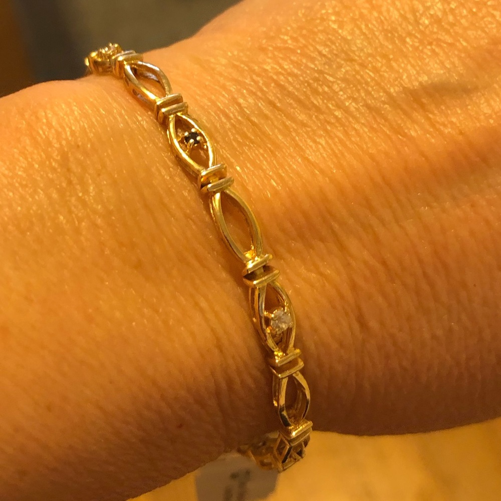 This Silver Gold plated Bracelet with diamond and sapphire accents is Beautiful. - Picture 5 of 12